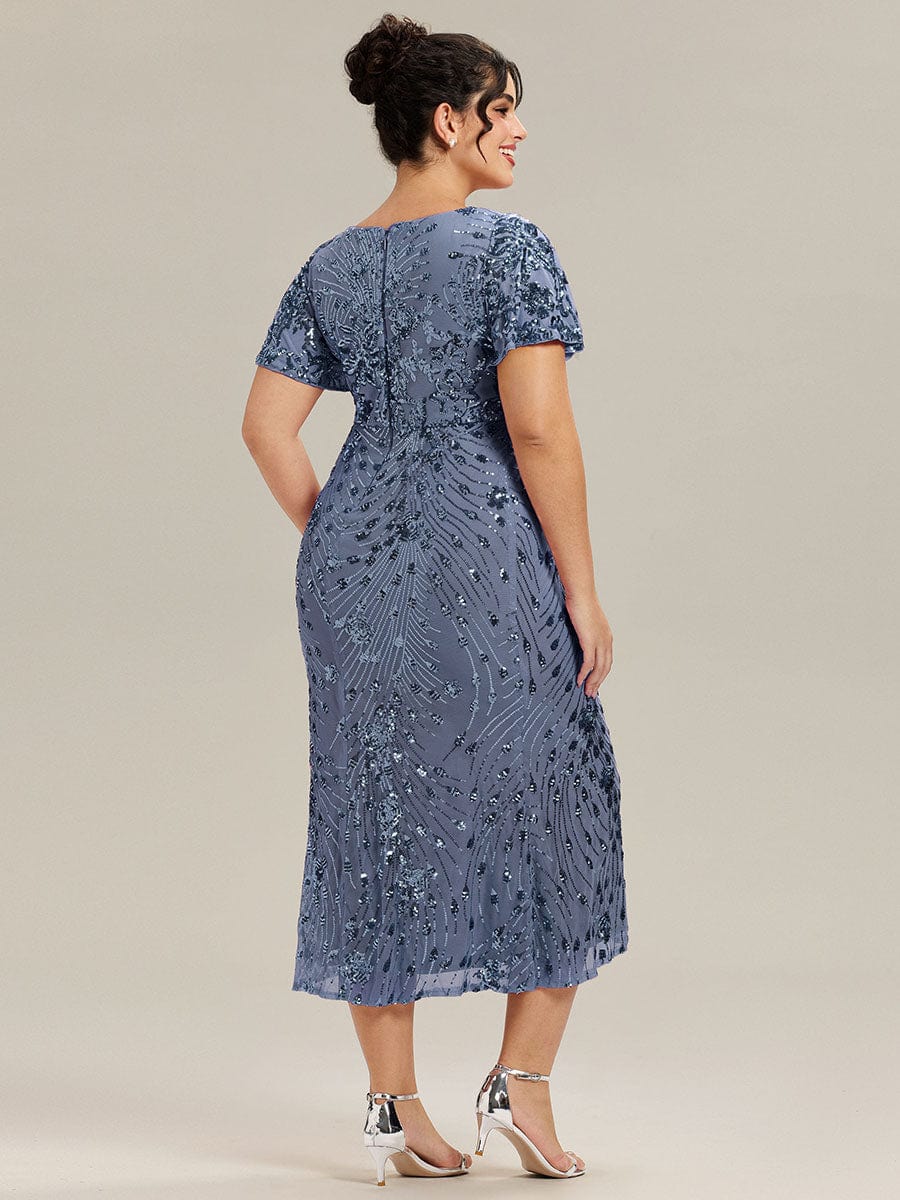Embroidery Sequin Mother of the Bride Dress #color_Dusty Blue