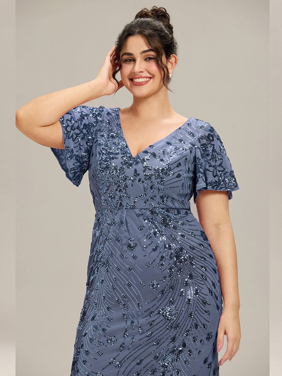 Embroidery Sequin Mother of the Bride Dress #color_Dusty Blue
