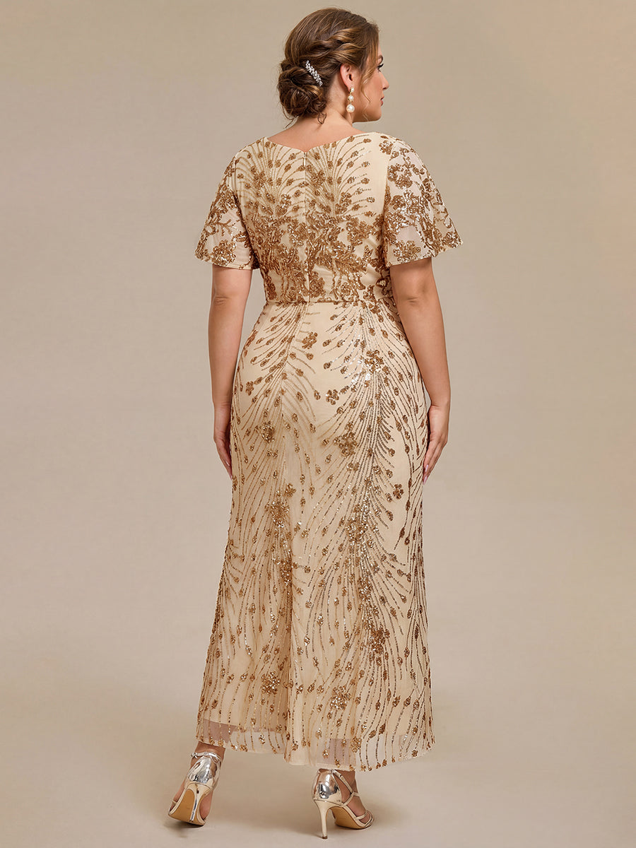 Embroidery Sequin Mother of the Bride Dress #color_Gold