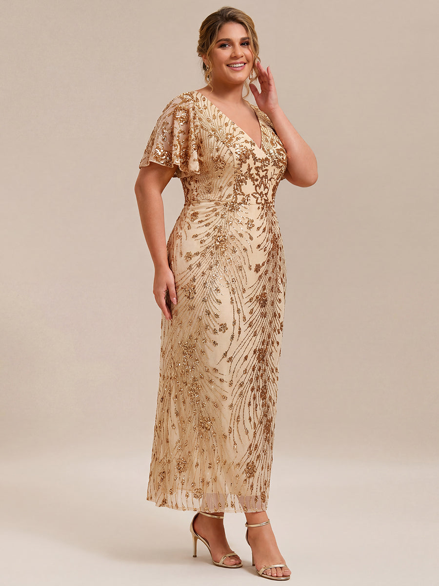 Embroidery Sequin Mother of the Bride Dress #color_Gold