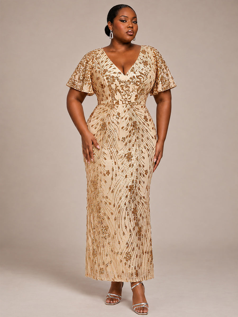 Plus Size Sequin Mermaid Formal Dress #color_Gold