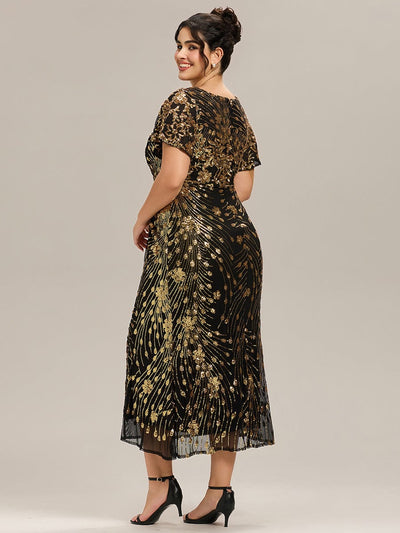 Plus Size Sequin Mermaid Formal Dress #color_Black & Gold