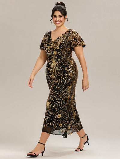 Plus Size Sequin Mermaid Formal Dress #color_Black & Gold