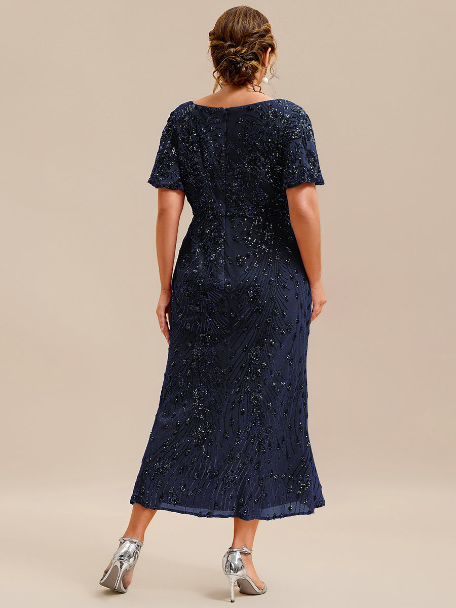 Embroidery Sequin Mother of the Bride Dress #color_Navy Blue