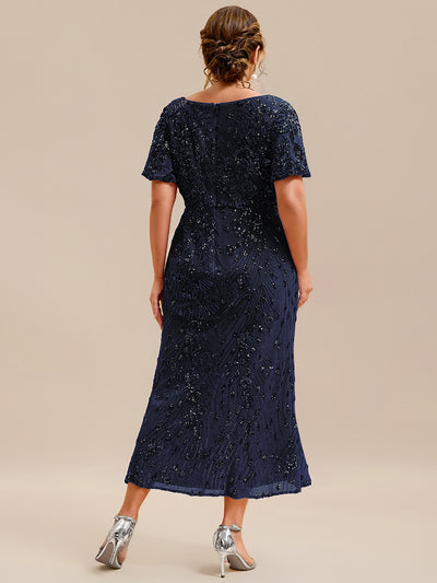 Plus Size Sequin Mermaid Formal Dress #color_Navy Blue
