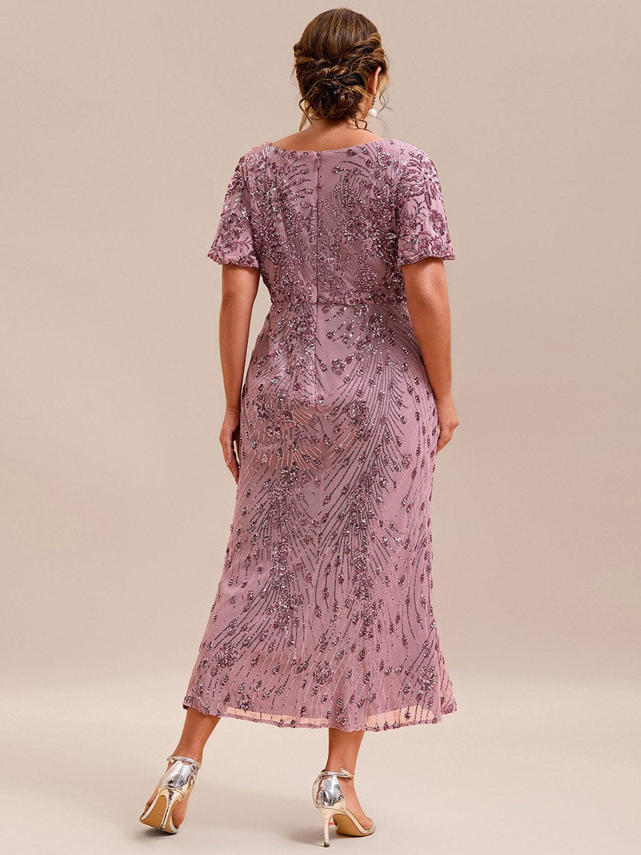 Embroidery Sequin  Formal Wedding Guest Dress #color_Purple Orchid