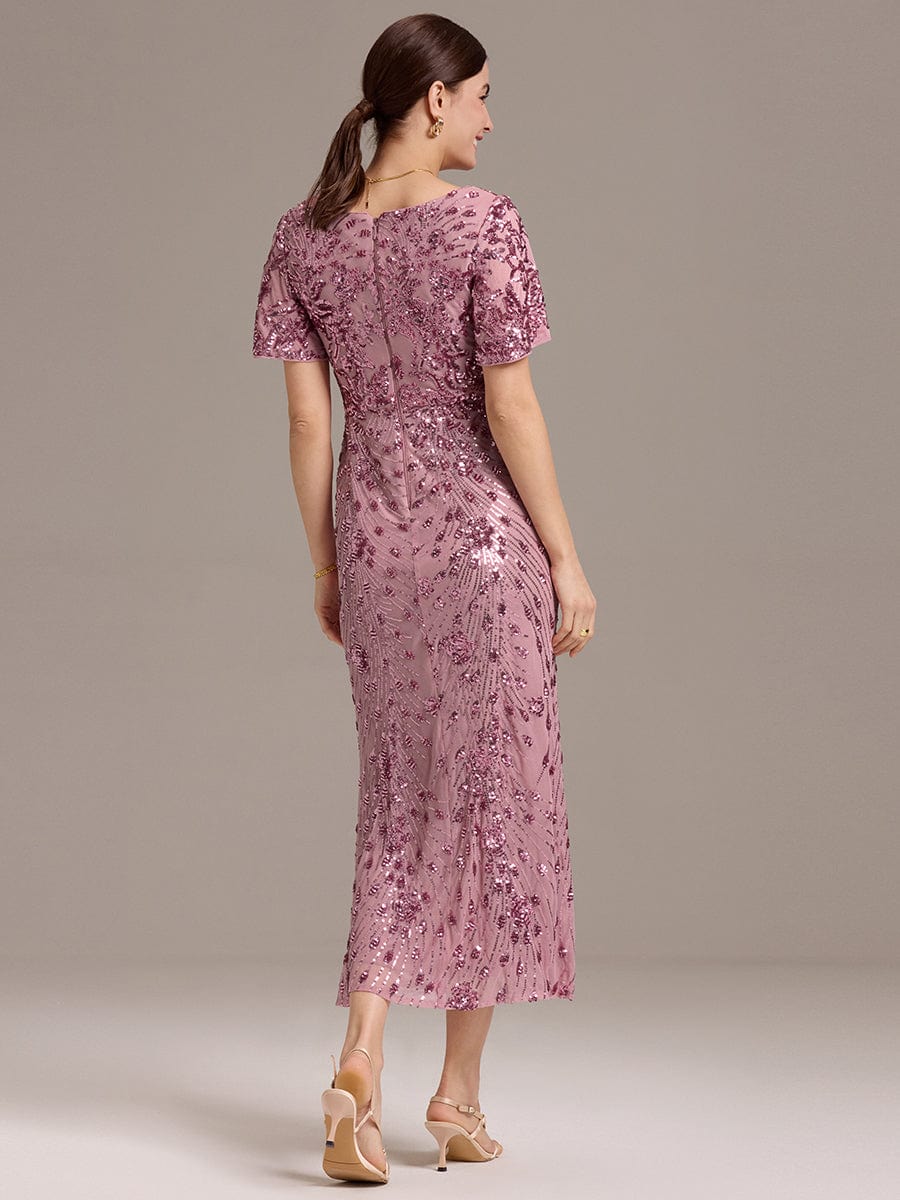 Embroidery Sequin  Formal Wedding Guest Dress #color_Purple Orchid