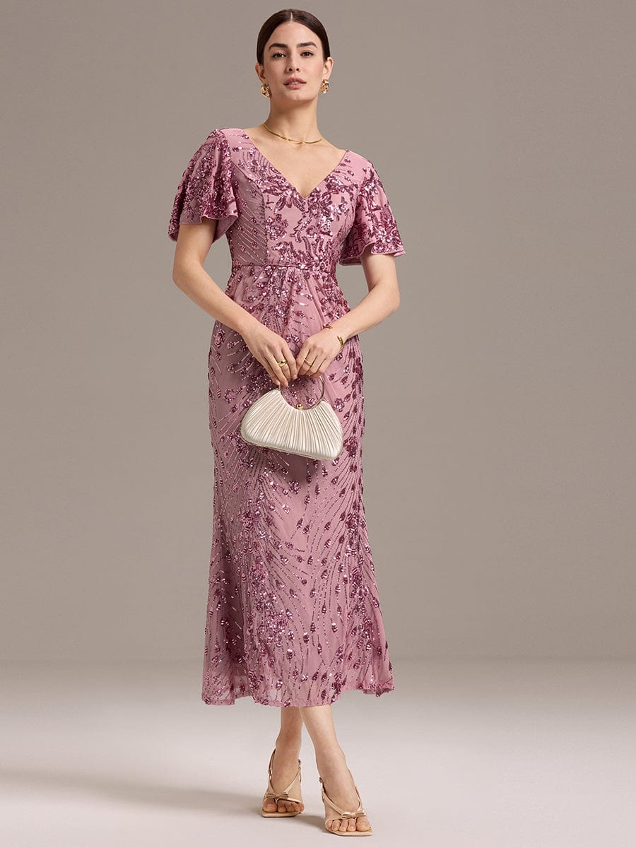 Embroidery Sequin  Formal Wedding Guest Dress #color_Purple Orchid