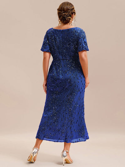 Plus Size Sequin Mermaid Formal Dress #color_Sapphire Blue