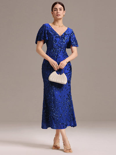 Embroidery Sequin Mother of the Bride Dress #color_Sapphire Blue