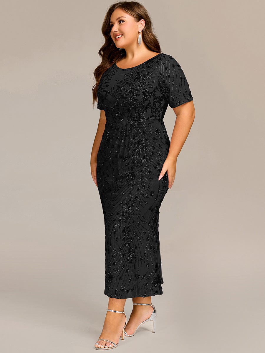 Plus Size Sequin Formal Wedding Guest Dress #color_Black