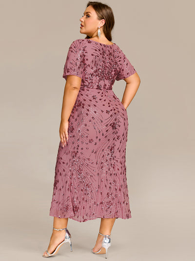 Sequin Mermaid Round Neck Dress #color_Purple Orchid