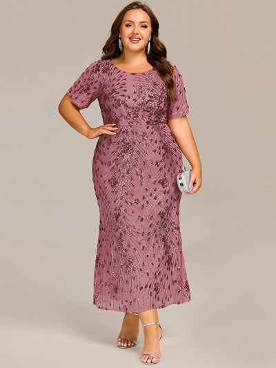 Sequin Mermaid Round Neck Dress #color_Purple Orchid