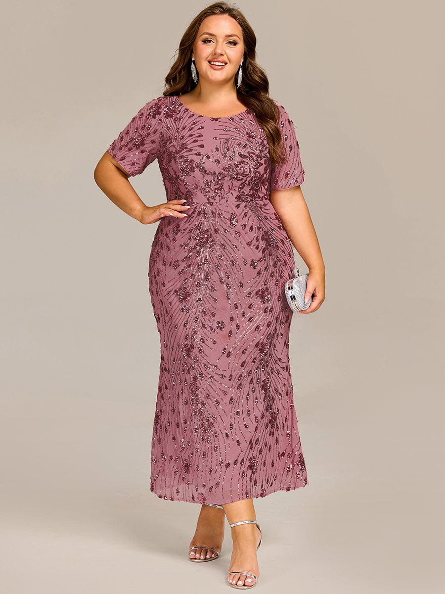 Plus Size Sequin Formal Wedding Guest Dress #color_Purple Orchid