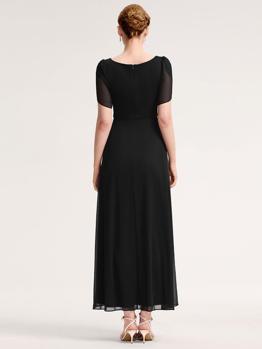 Chiffon A-Line Ruffle Sleeve Evening Dress #color_Black