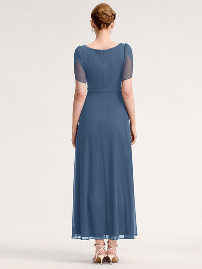 Chiffon A-Line Ruffle Sleeve Evening Dress #color_Dusty Blue