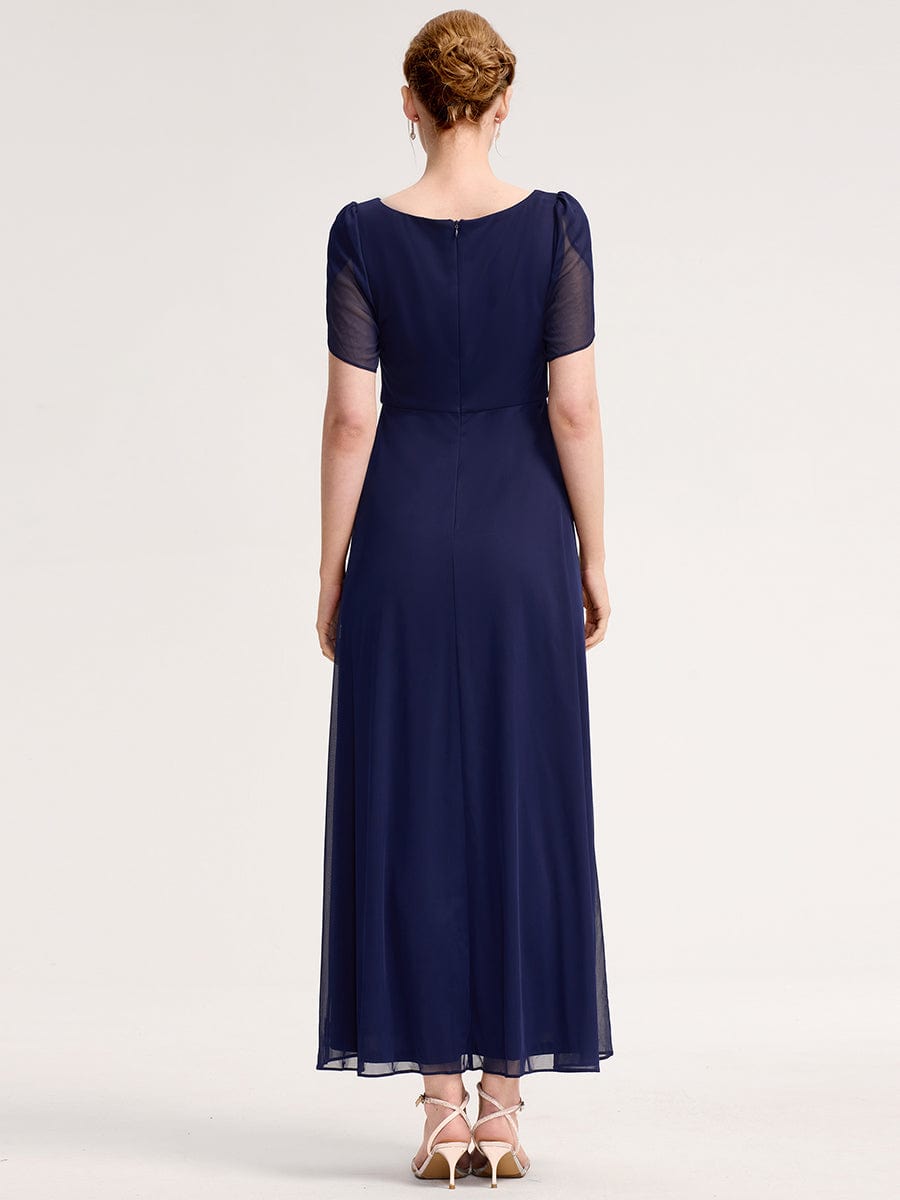 Chiffon A-Line Ruffle Sleeve Evening Dress #color_Navy Blue