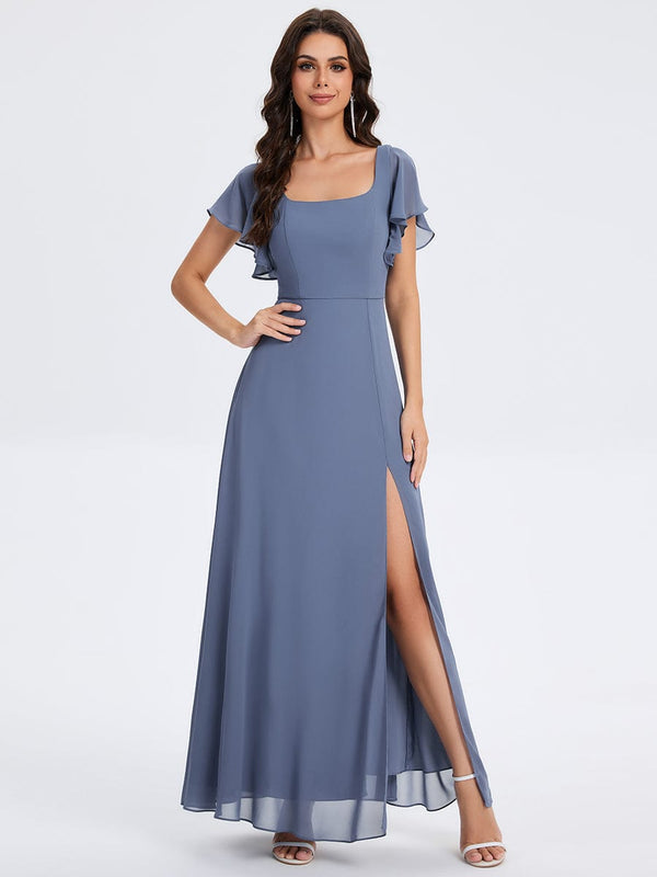 Flower Printed Sleeveless Ruffled Split-Side Maxi Dresses