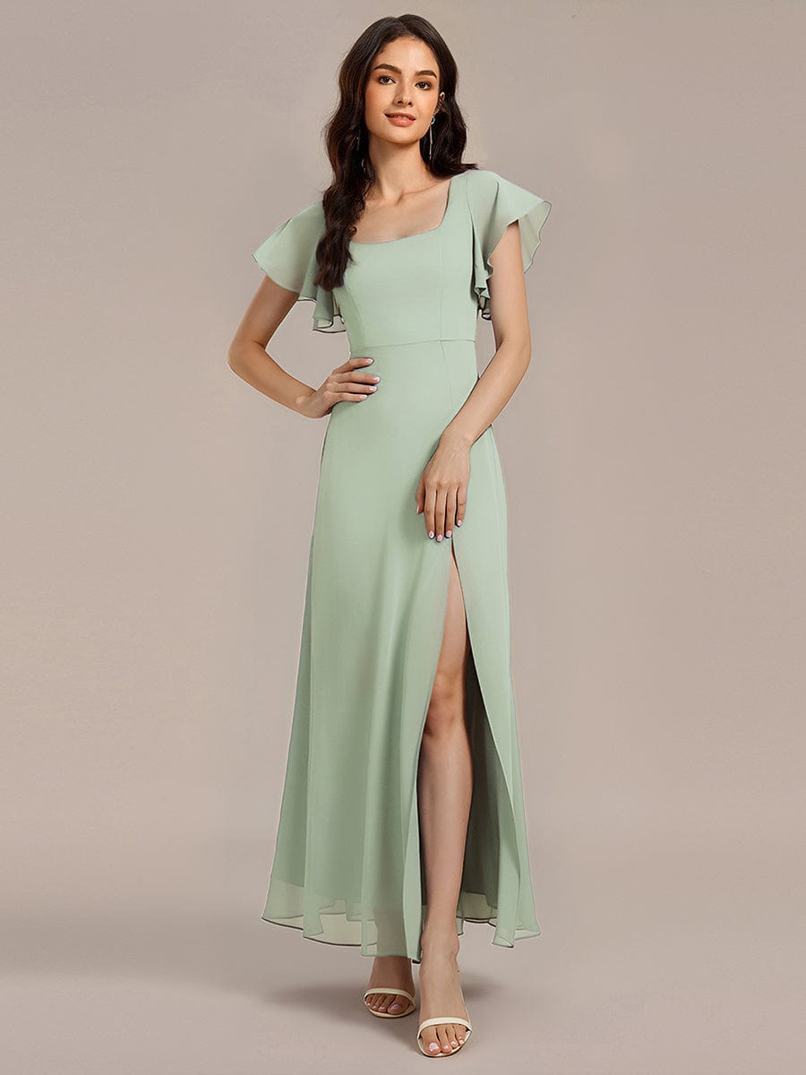 Floral Print Flutter Sleeve Side Split Maxi Formal Dresses #color_Mint Green
