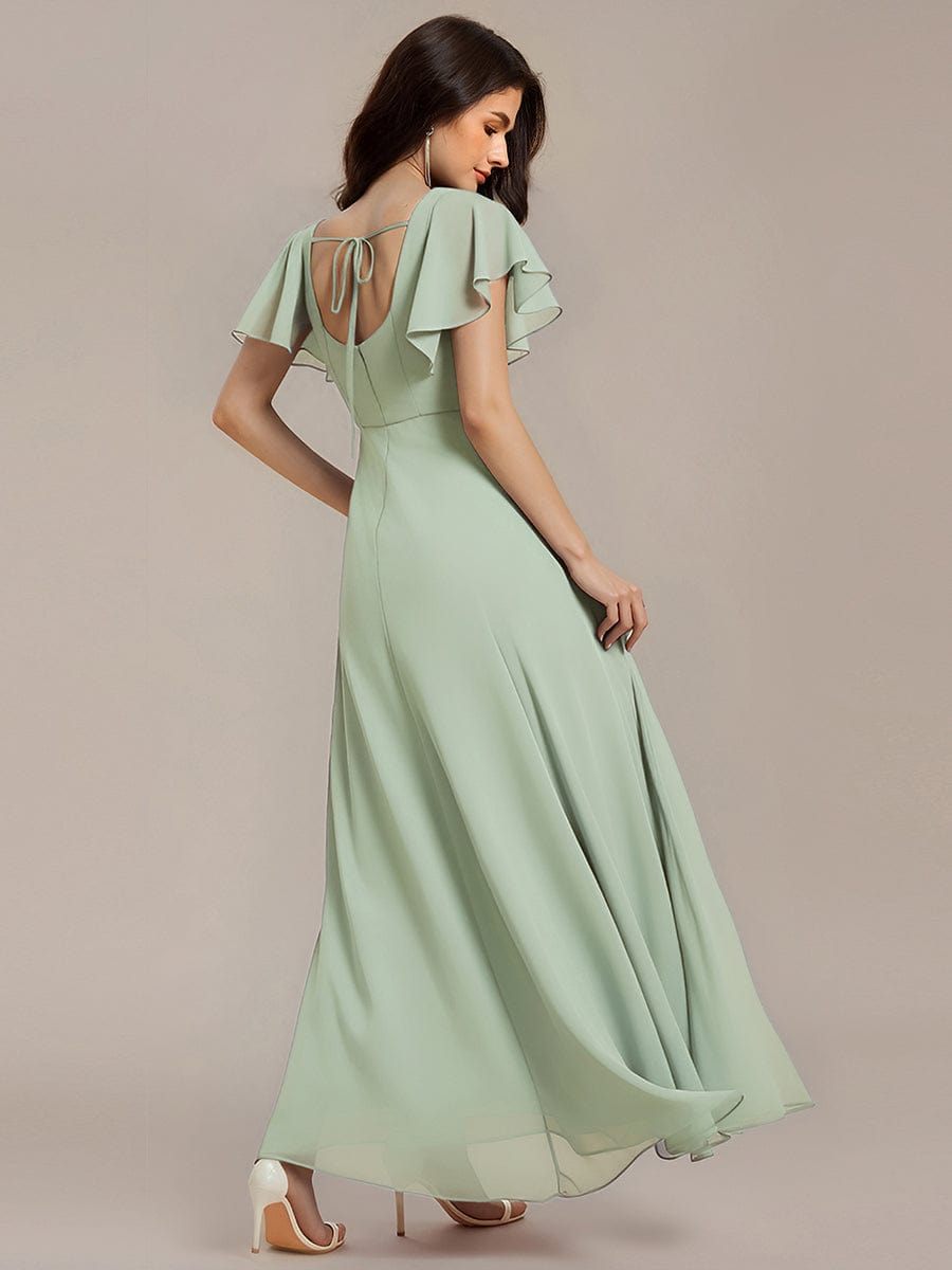 Floral Print Flutter Sleeve Side Split Maxi Formal Dresses #color_Mint Green