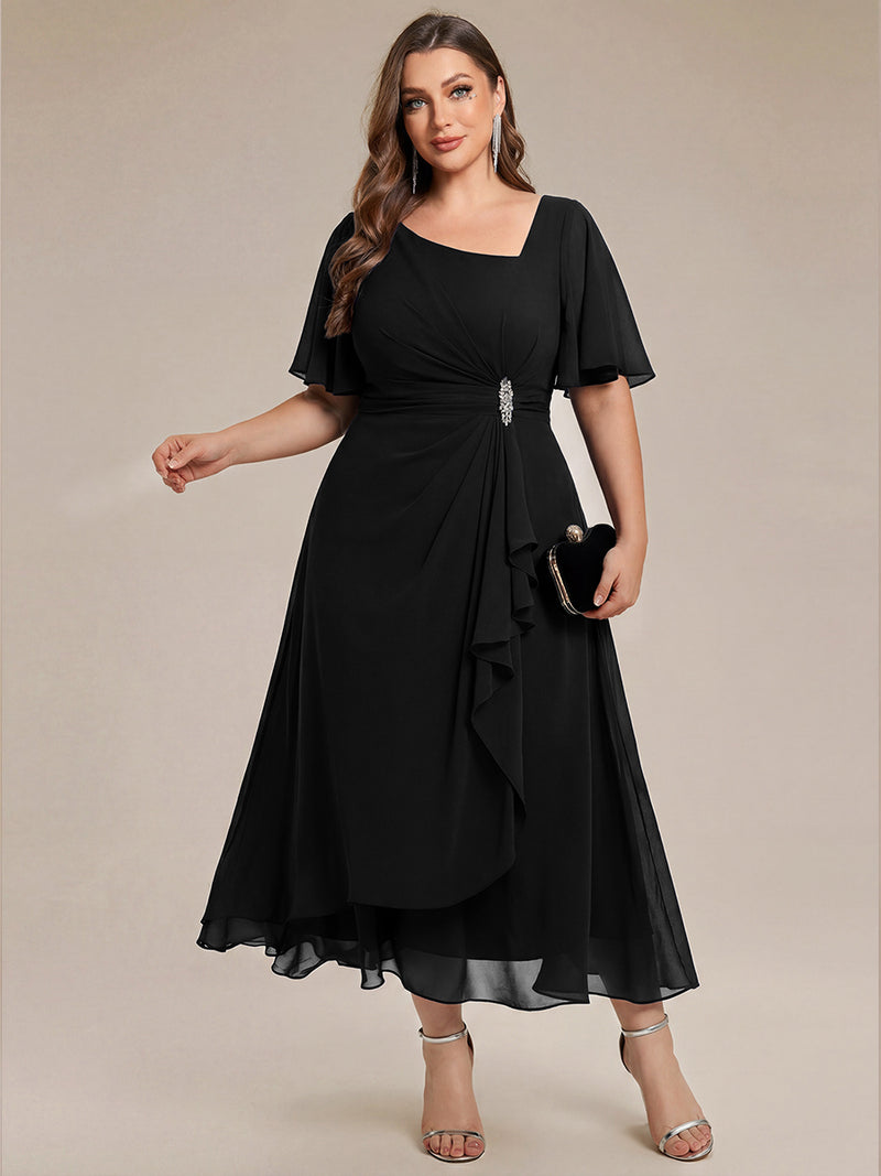 Plus Size Rhinestone Embellished Chiffon Ruffle Sleeve Evening Dress ...
