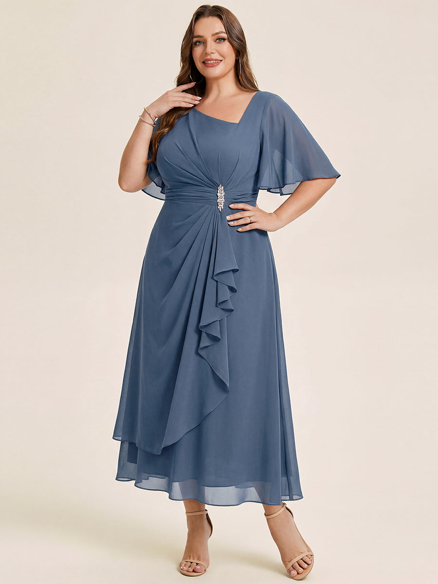Ruffle Sleeve Chiffon Midi Mother of the Bride Dress #color_Dusty Blue