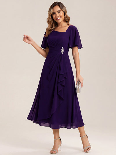 ever LILOU| Elegant Chiffon Ruffle Sleeve Formal Dress