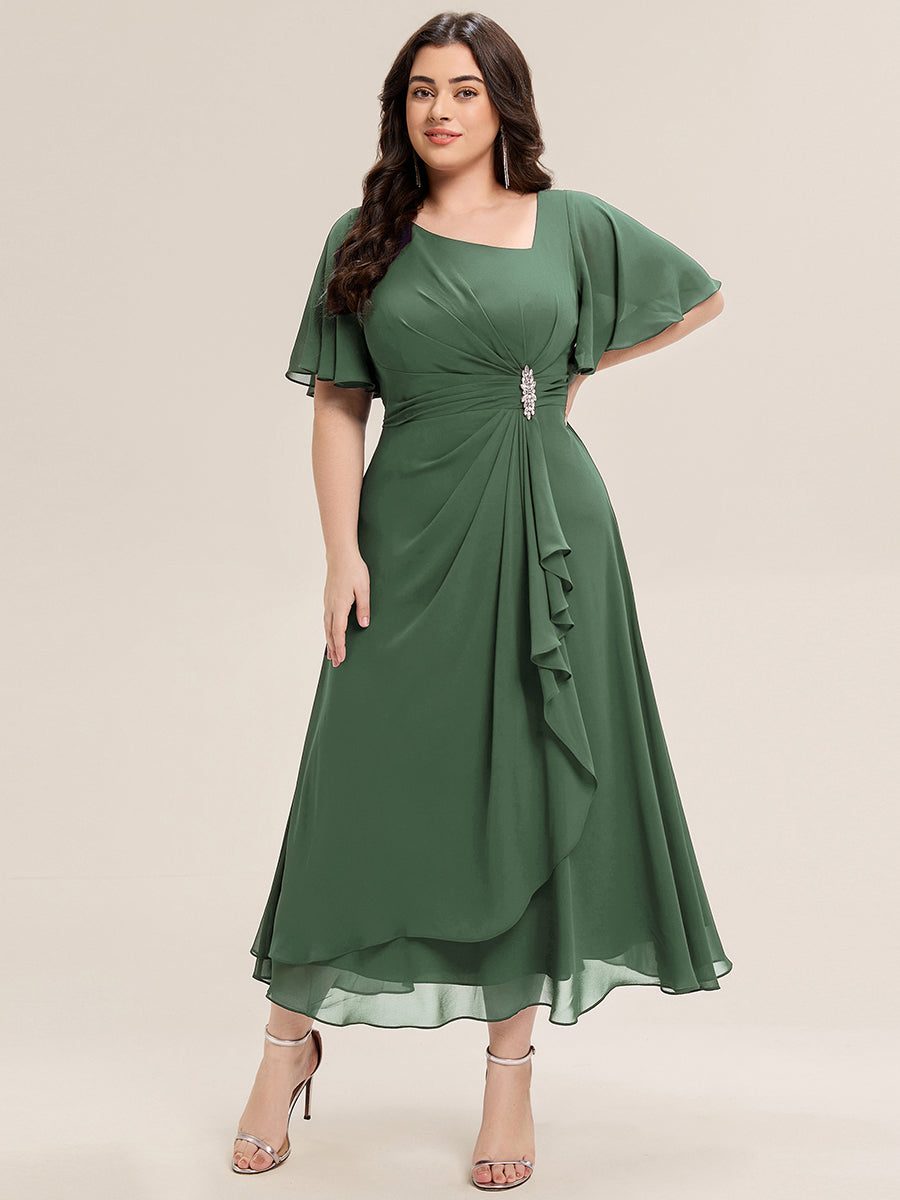 Ruffle Sleeve Chiffon Midi Mother of the Bride Dress #color_Eucalyptus
