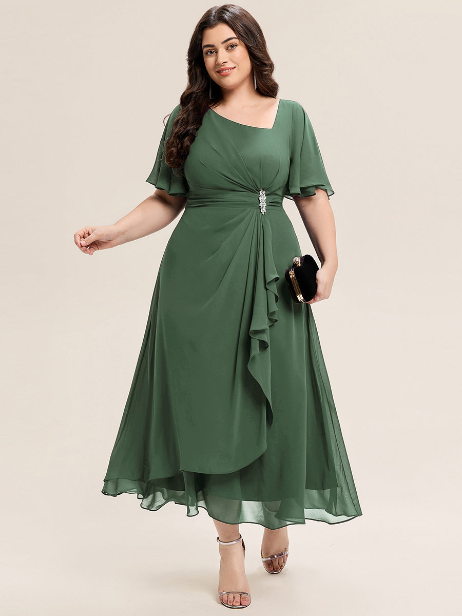 Plus Size Pleated Chiffon Ruffle Sleeve Midi Dress #color_Eucalyptus