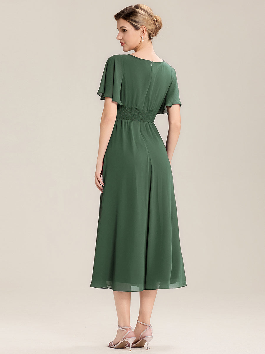Pleated Chiffon Ruffle Sleeve Midi Dress #color_Eucalyptus