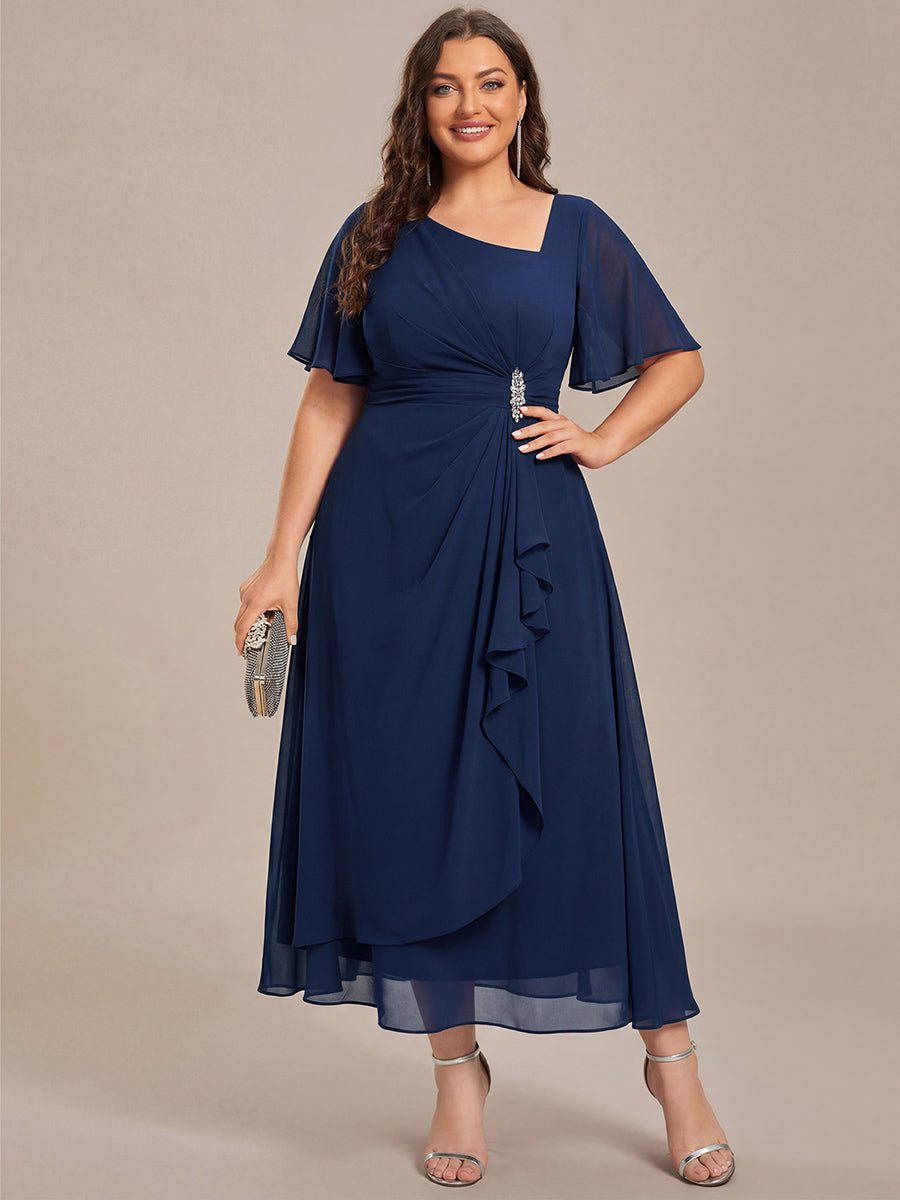 Ever-Pretty Inclusive Plus Size Rhinestone Embellished Chiffon Ruffle Sleeve Evening Dress