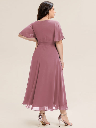 Plus Size Chiffon Ruffle Sleeve Formal Dress #color_Purple Orchid