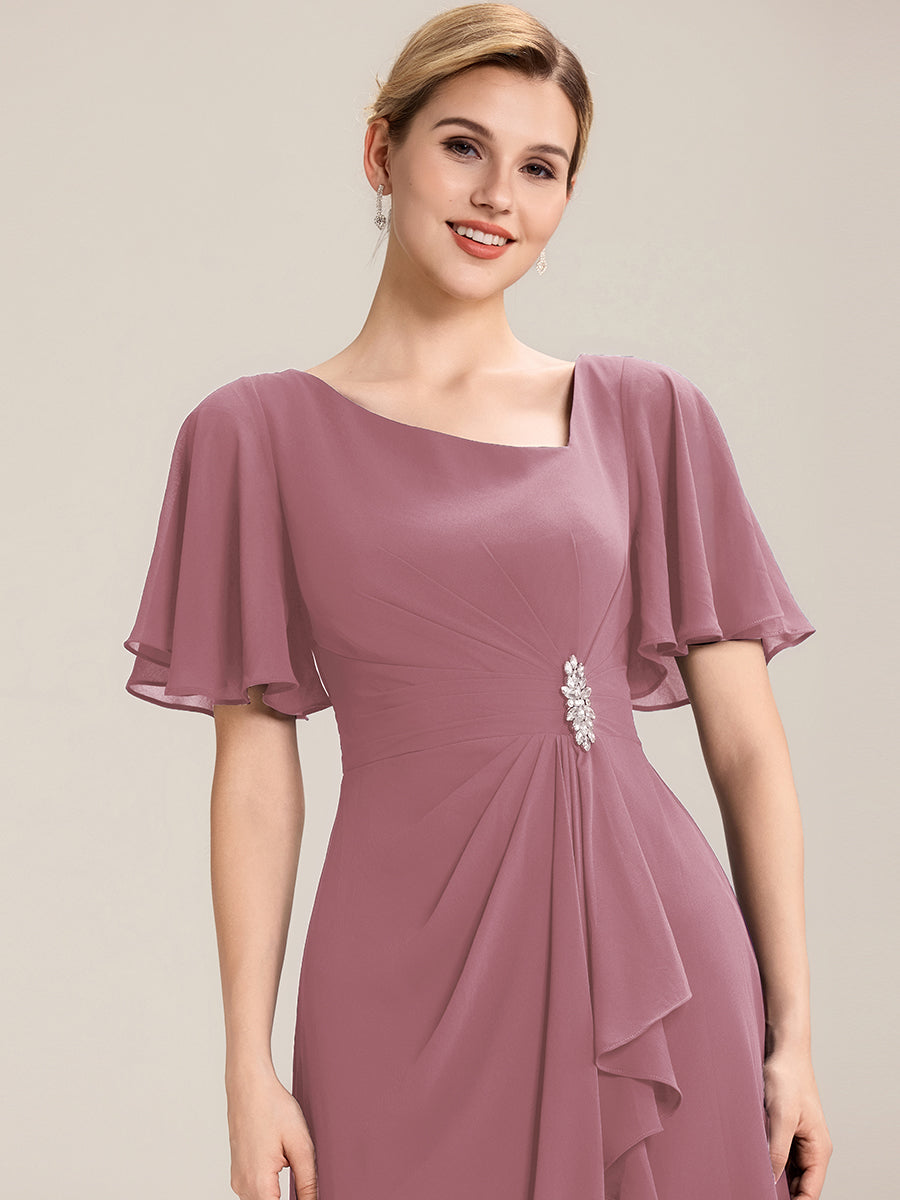Pleated Chiffon Ruffle Sleeve Midi Dress #color_Purple Orchid