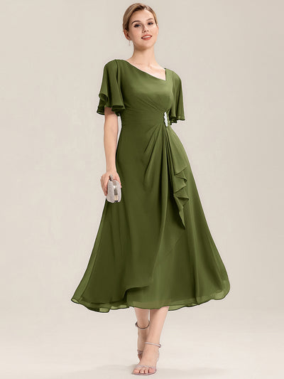 ever LILOU|Ruffle Sleeve Chiffon Midi Mother of the Bride Dress
