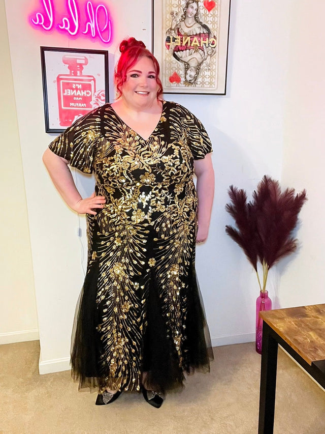 ever ANNIKA| Embroidered Sequin Ruffle Sleeve Evening Dress Fan Photos 5

