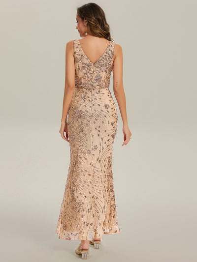 Knotted Sequin Sleeveless Bodycon Evening Dress #color_Gold