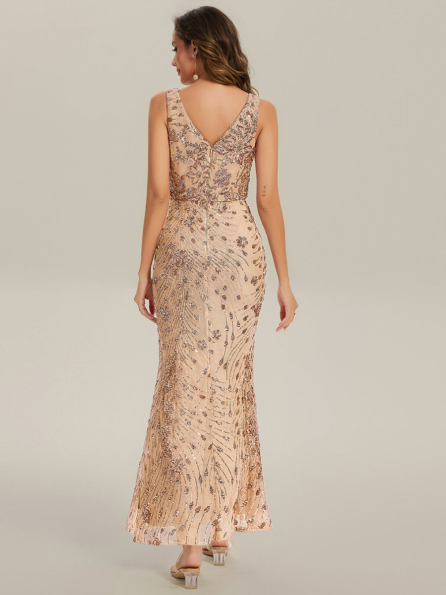 Knotted Sequin Sleeveless Bodycon Evening Dress #color_Gold