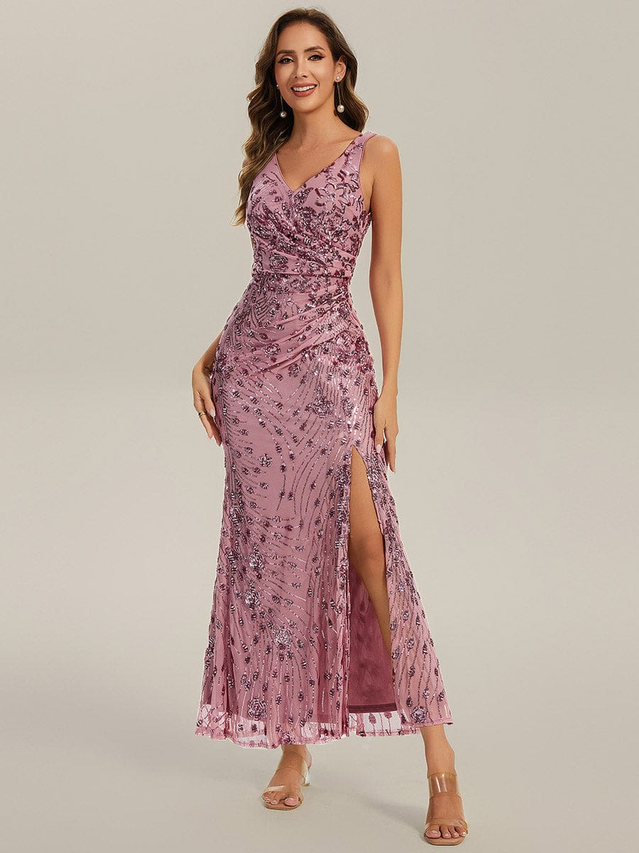 Ever-Pretty Knotted Sequin Sleeveless Dress with Slit for Formal Weddings & Evening Events Occasion Dress