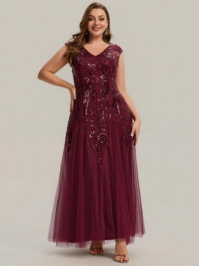 pretty FREYA|Plus Size Glitter High Stretch Cap Sleeve Tulle Mother of the Bride Dress