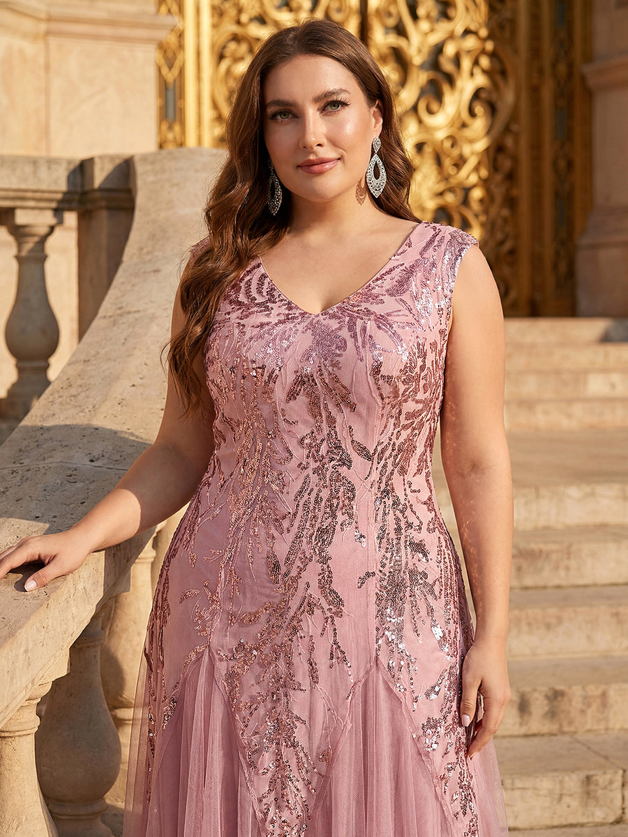 Glitter Embroidered Cap Sleeve High Stretch Mother of the Bride Dress #color_Dusty Rose