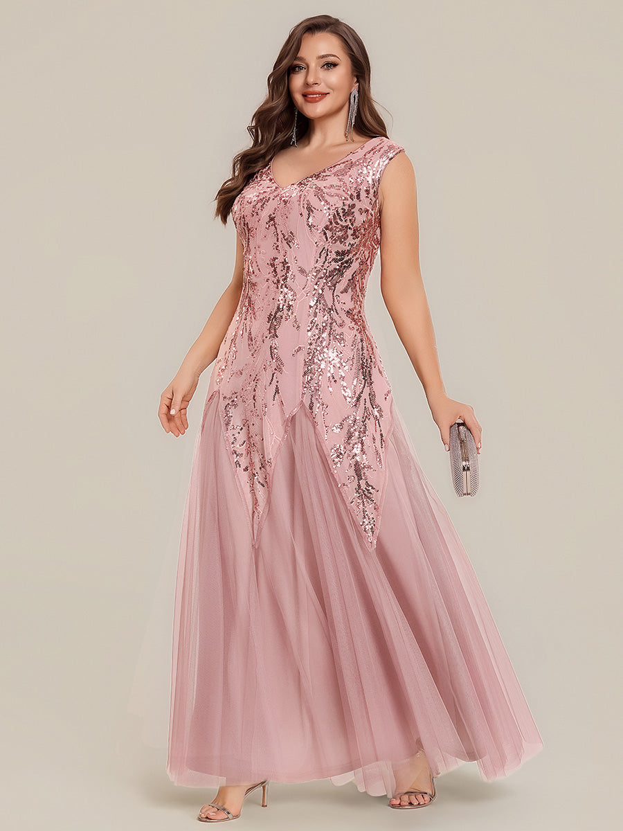 Glitter Embroidered Cap Sleeve High Stretch Mother of the Bride Dress #color_Dusty Rose
