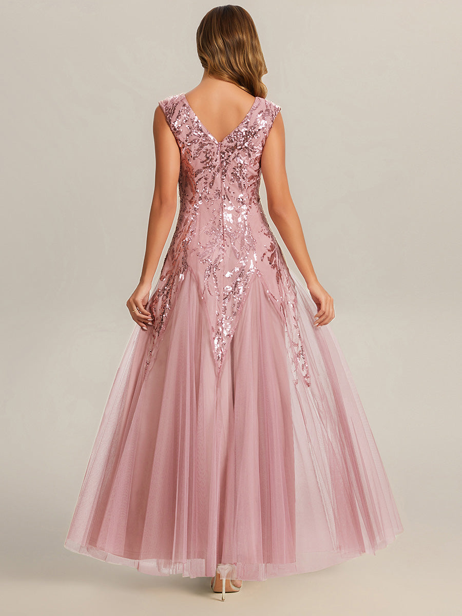 Glitter Embroidered Cap Sleeve High Stretch Mother of the Bride Dress #color_Dusty Rose