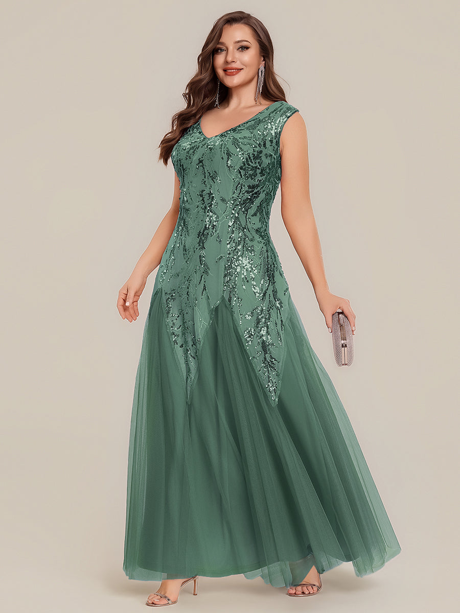 Glitter Embroidered Cap Sleeve High Stretch Mother of the Bride Dress #color_Eucalyptus