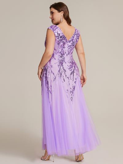 Plus Size Glitter High Stretch Cap Sleeve Tulle Mother of the Bride Dress #color_Frosted Lilac