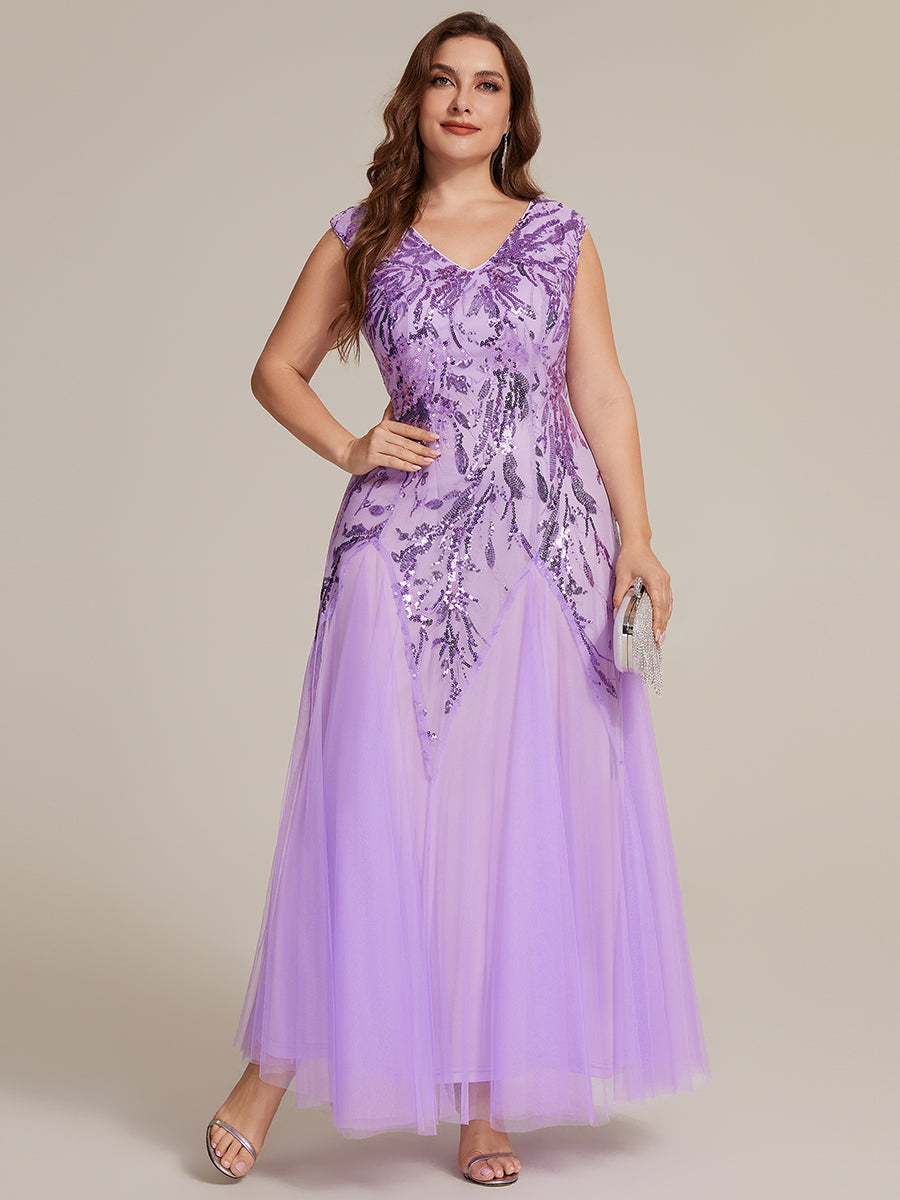 Plus Size Glitter High Stretch Cap Sleeve Tulle Mother of the Bride Dress #color_Frosted Lilac