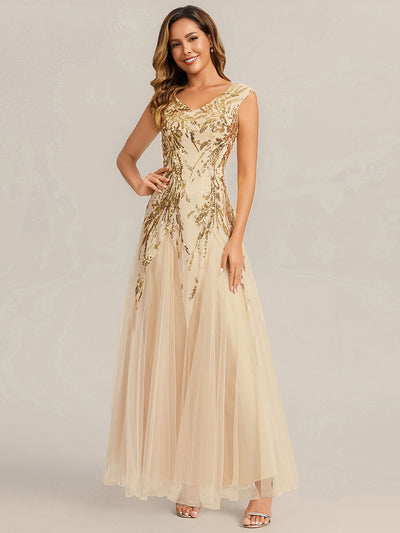 ever FREYA|Embroidered Sequin Cap Sleeve High Stretch Evening Dress