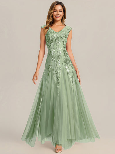 ever FREYA|Embroidered Sequin Cap Sleeve High Stretch Evening Dress