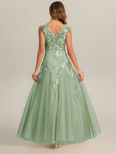 Glitter Embroidered Cap Sleeve High Stretch Mother of the Bride Dress #color_Mint Green
