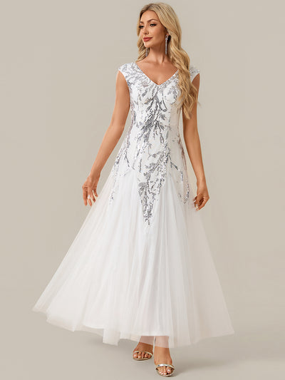 ever FREYA|Embroidered Sequin Cap Sleeve High Stretch Evening Dress