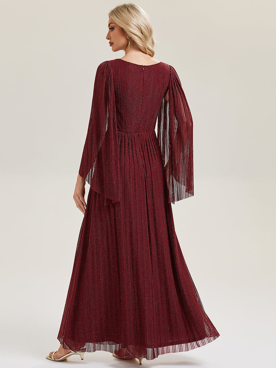 Glittery Empire Waist Batwing Sleeve Mother of the Bride Dress #color_Burgundy